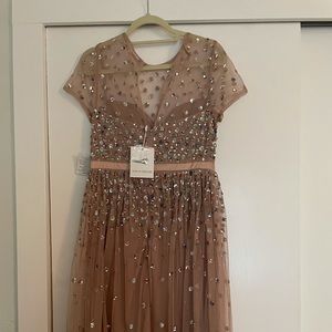 ASOS MIDI-Sequin Dress. Size 8, Taupe/blush.